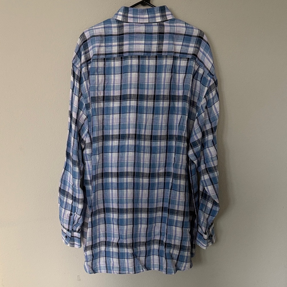 Robert Talbott Plaid 100% Linen Button Down Shirt Men’s XXL - Picture 5 of 8